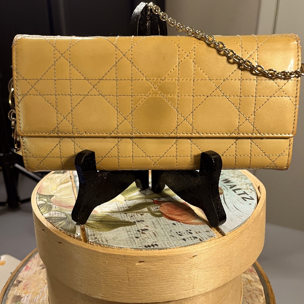 Christian Dior Cannage yellow/gold patent leather, chain strap shoulder bag